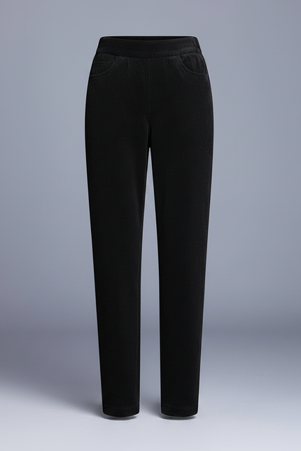 Pantalon Noir Côtelé Taille Haute Décontracté Femme - Cordé - vue 3