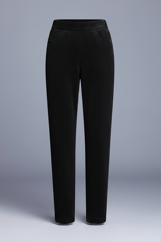 Pantalon Noir Côtelé Taille Haute Décontracté Femme - Cordé - vue 3