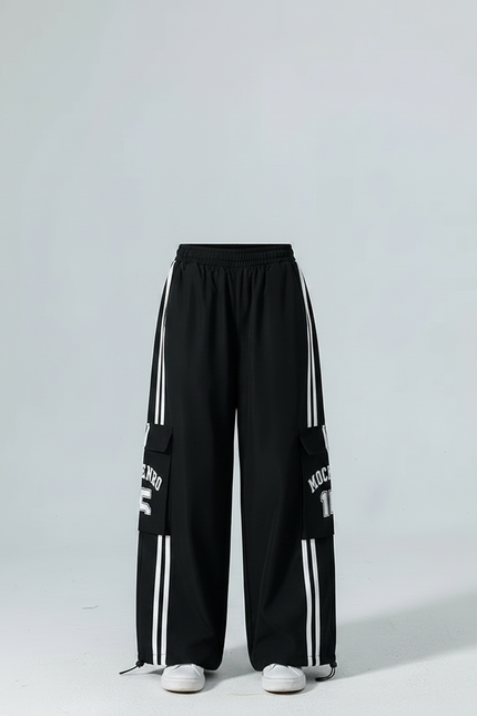 Pantalon Noir Cargo Ample Rayures Blanches Enfant - Polyester - vue 3