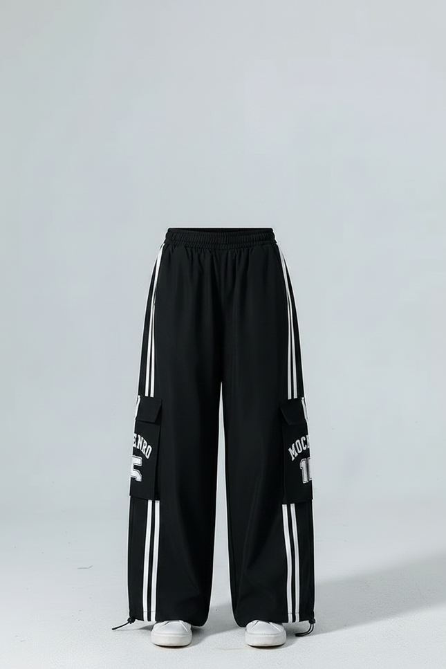 Pantalon Noir Cargo Ample Rayures Blanches Enfant - Polyester - vue 3