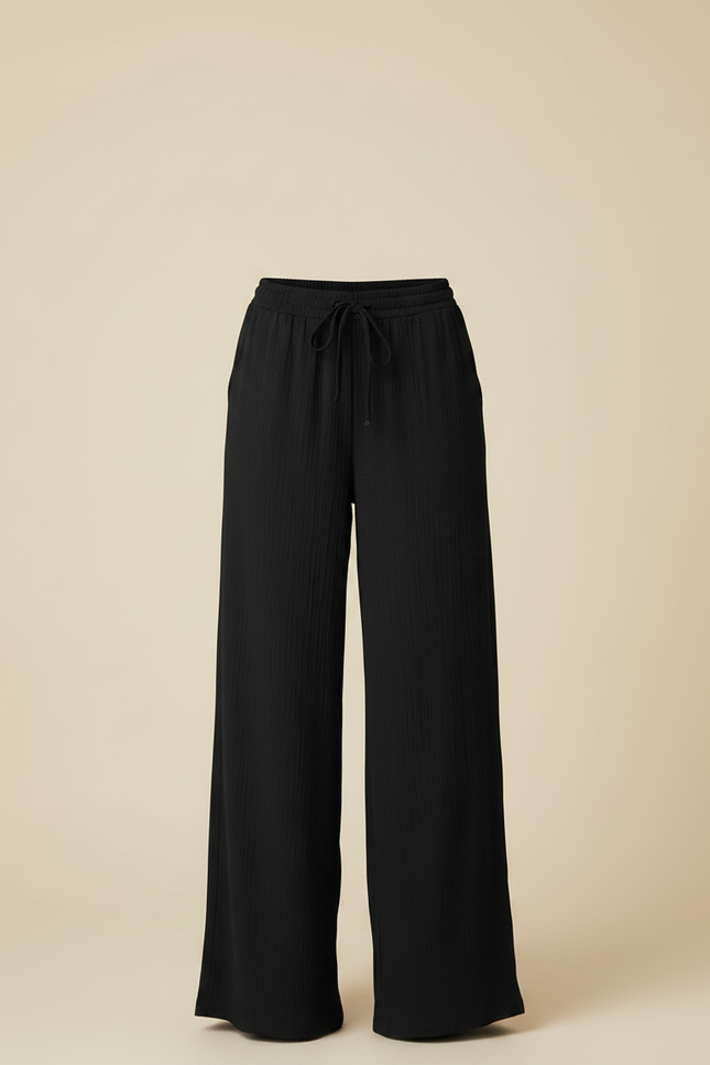 Pantalon Noir Fluide Ample Taille Haute Confortable - Viscose - vue 3