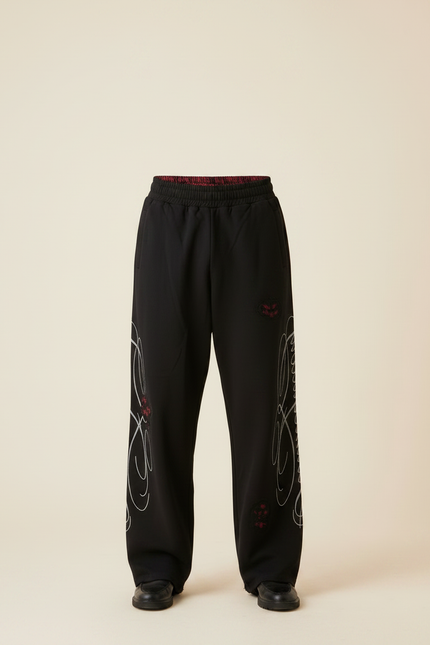 Pantalon Noir Brodé Ample Décontracté Streetwear - Molleton - vue 3