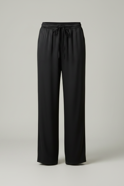 Pantalon Noir Satin Fluide Large Élégant Femme - vue 3