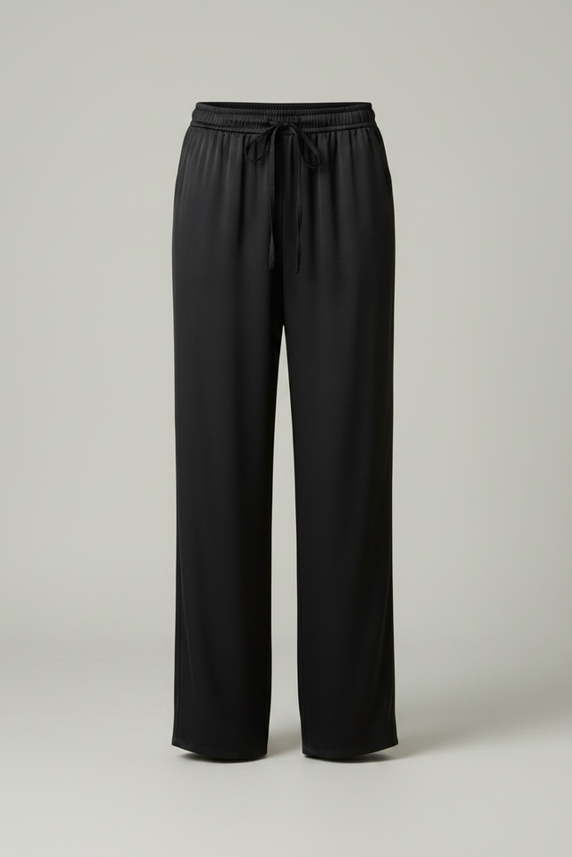 Pantalon Noir Satin Fluide Large Élégant Femme - vue 3