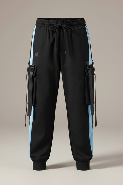 Pantalon Noir Cargo Sport Détails Bleus Décontracté Garçon - Polyester - vue 3