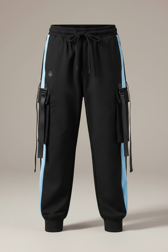 Pantalon Noir Cargo Sport Détails Bleus Décontracté Garçon - Polyester - vue 3