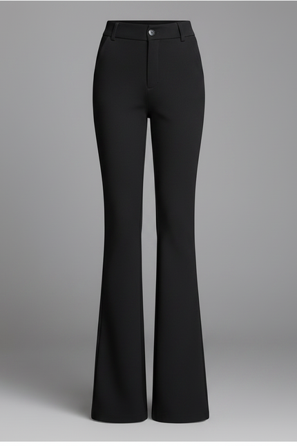 Pantalon Noir Évasé Taille Haute Extensible Élégant - Polyester - vue 3