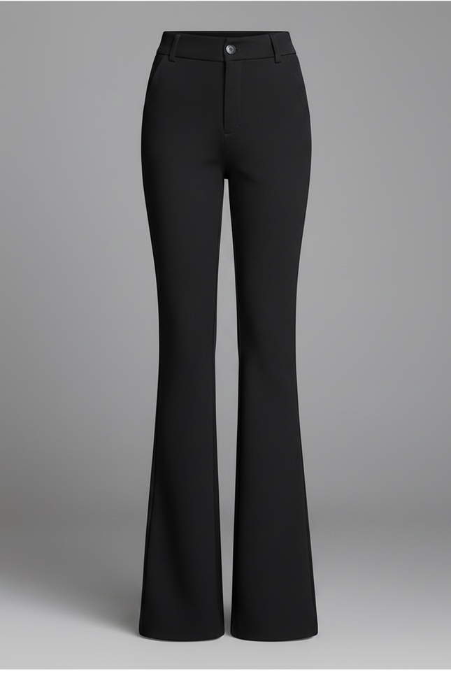 Pantalon Noir Évasé Taille Haute Extensible Élégant - Polyester - vue 3