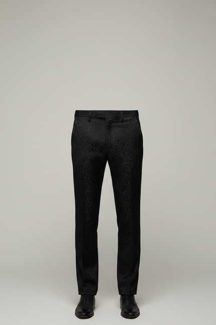 Pantalon Noir Jacquard Motif Baroque Élégant Homme - Satin - vue 3