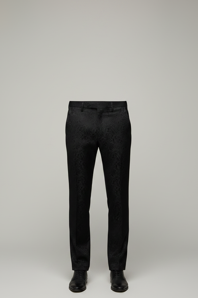 Pantalon Noir Jacquard Motif Baroque Élégant Homme - Satin - vue 3