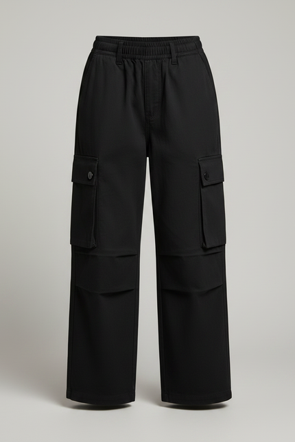 Pantalon Noir Cargo Ample Fille Décontracté - Toile - vue 3