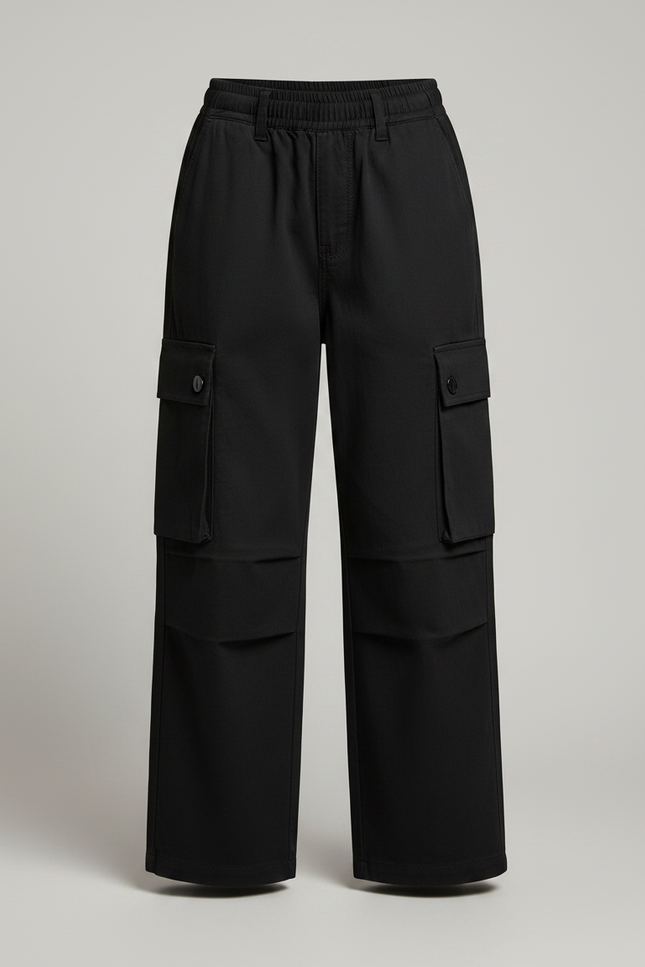 Pantalon Noir Cargo Ample Fille Décontracté - Toile - vue 3