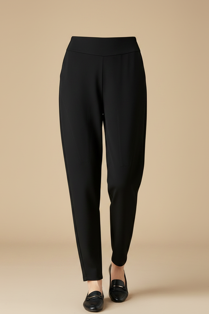 Pantalon Noir Taille Haute Confortable Carotte Décontracté - Polyester - vue 3