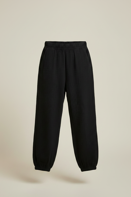 Pantalon Noir Ample Coton Gaufré Enfant Confortable - vue 3