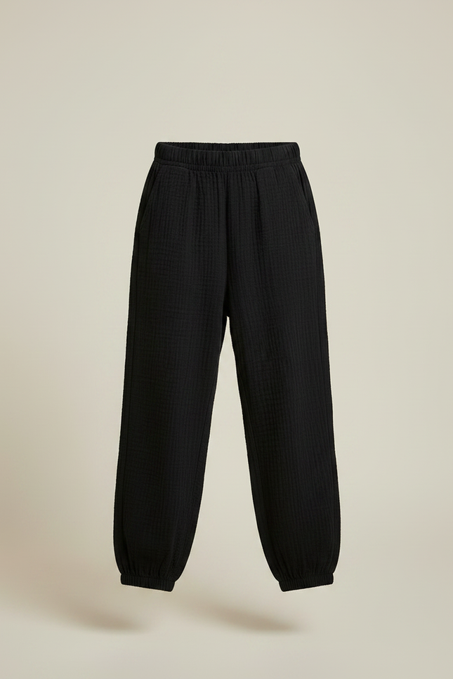 Pantalon Noir Ample Coton Gaufré Enfant Confortable - vue 3