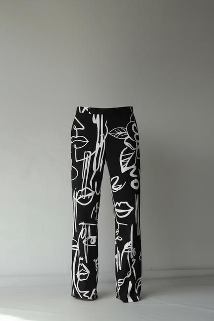 Pantalon Noir Ample Imprimé Abstrait Décontracté Homme - Maille - vue 3