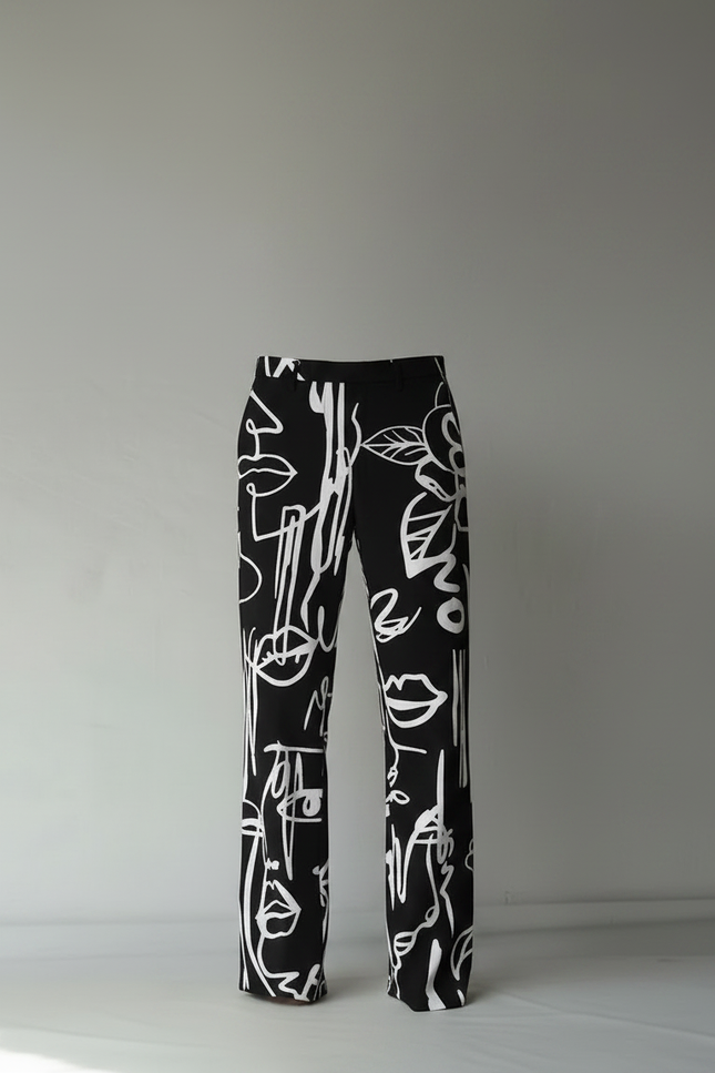 Pantalon Noir Ample Imprimé Abstrait Décontracté Homme - Maille - vue 3