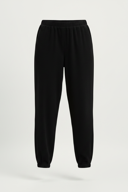 Pantalon Noir Ample Côtelé Décontracté Velours Femme - vue 3