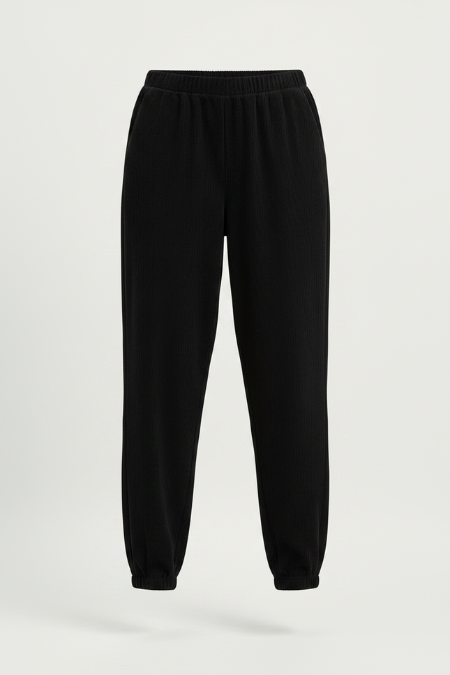 Pantalon Noir Ample Côtelé Décontracté Velours Femme - vue 3