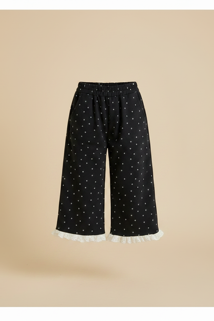 Pantalon Noir Ample Points Blancs Dentelle Fille - Coton - vue 3