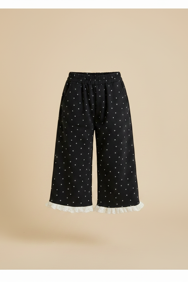 Pantalon Noir Ample Points Blancs Dentelle Fille - Coton - vue 3