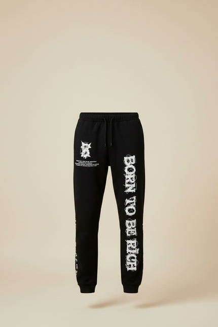 Pantalon Noir Imprimé Graphique Streetwear Décontracté Homme - Molleton - vue 3
