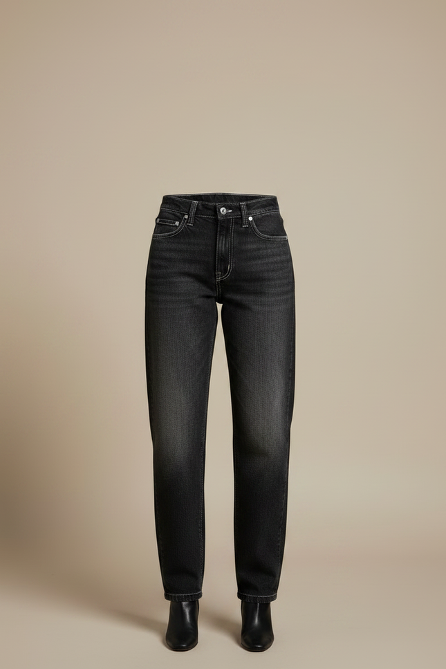 Pantalon Noir Ample Denim Délavé Femme Streetwear - Jean - vue 3