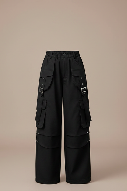 Pantalon Cargo Noir Avec Ceinture - Toile - vue 3