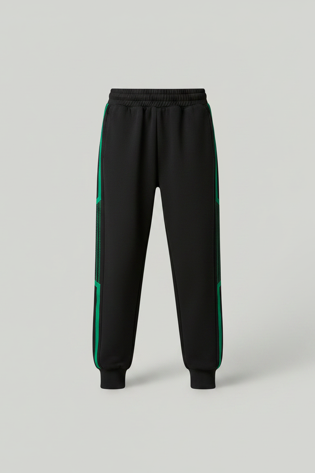 Pantalon Noir Sport Jogging Lignes Vertes Enfant - Molleton - vue 3