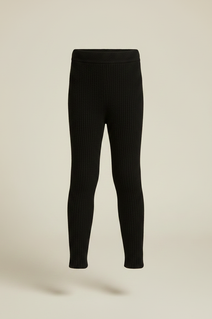 Pantalon Noir Côtelé Tricoté Extensible Confortable Enfant - Maille - vue 3