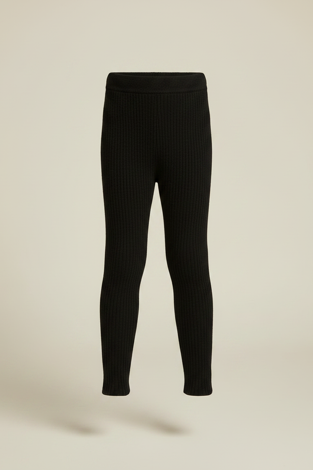 Pantalon Noir Côtelé Tricoté Extensible Confortable Enfant - Maille - vue 3