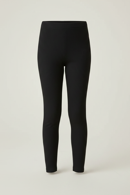 Pantalon Noir Côtelé Ajusté Fille Confortable - Maille - vue 3