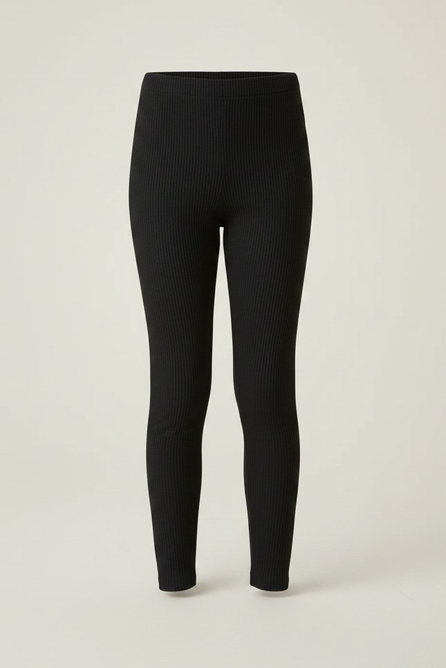 Pantalon Noir Côtelé Ajusté Fille Confortable - Maille - vue 3