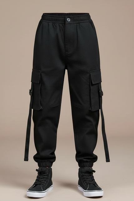 Pantalon Noir Cargo Streetwear Garçon Poches - Toile - vue 3