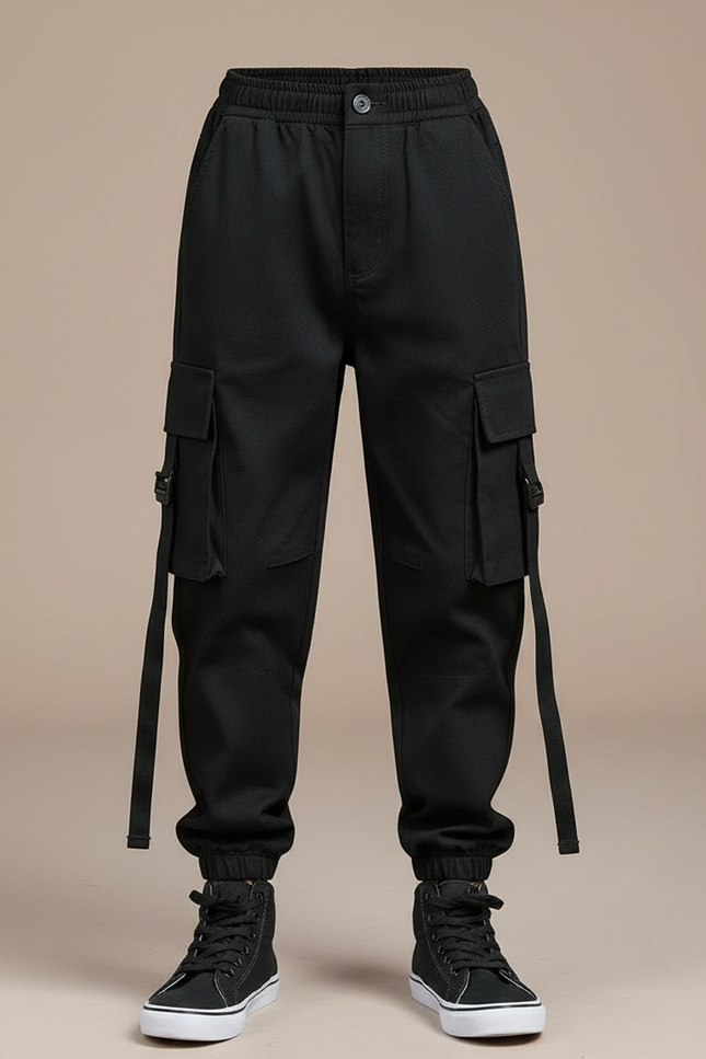 Pantalon Noir Cargo Streetwear Garçon Poches - Toile - vue 3