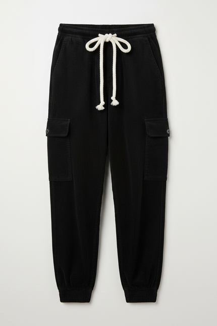 Pantalon Utilitaire Noir - Cordé - vue 3