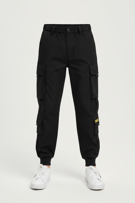 Pantalon Noir Cargo Coton Poches Multiples Garçon - vue 3