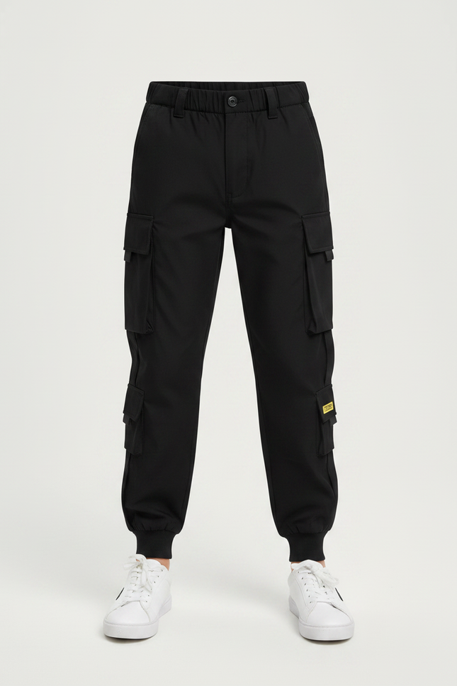 Pantalon Noir Cargo Coton Poches Multiples Garçon - vue 3