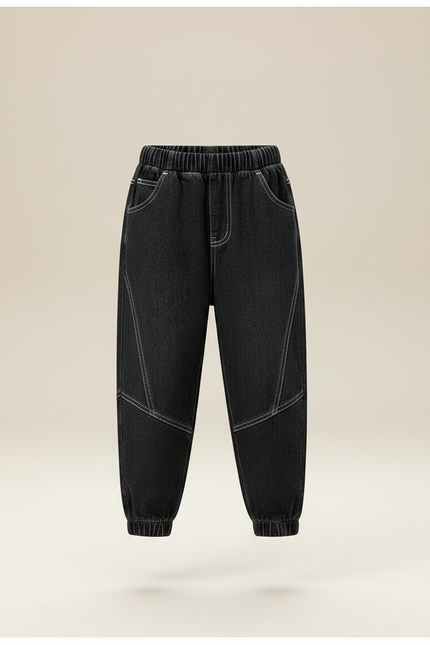 Pantalon Noir Garçon Ample Décontracté Jogger Denim - Jean - vue 3