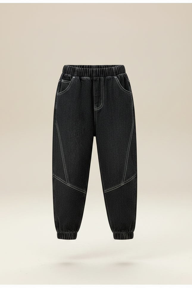 Pantalon Noir Garçon Ample Décontracté Jogger Denim - Jean - vue 3