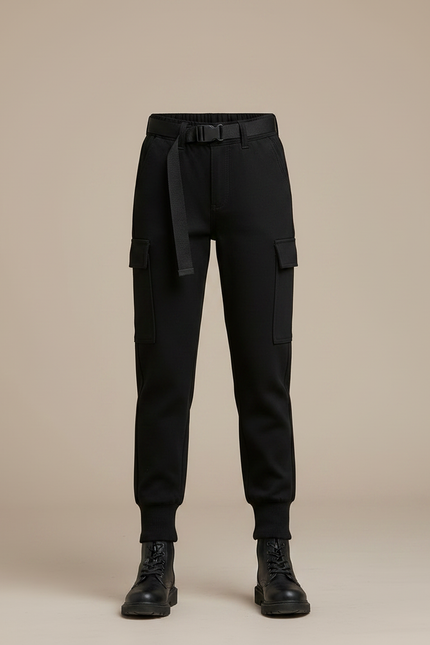 Pantalon Noir Cargo Ceinturé Décontracté Fille - Molleton - vue 3