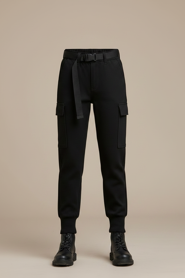 Pantalon Noir Cargo Ceinturé Décontracté Fille - Molleton - vue 3