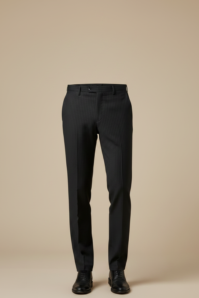 Pantalon Noir Rayé Habillé Élégant Homme Droit - Laine - vue 3