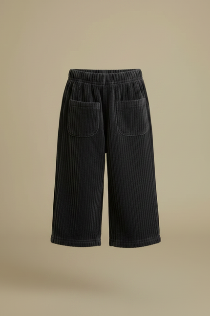 Pantalon Noir Côtelé Ample Décontracté Enfant Hiver - Cordé - vue 3