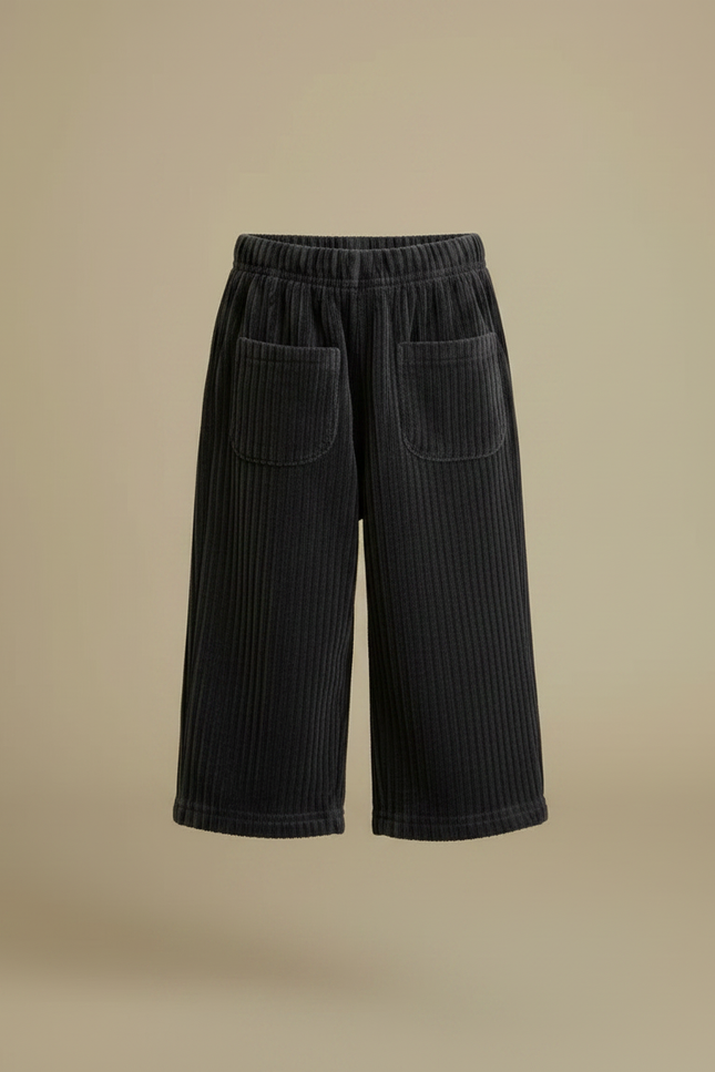Pantalon Noir Côtelé Ample Décontracté Enfant Hiver - Cordé - vue 3