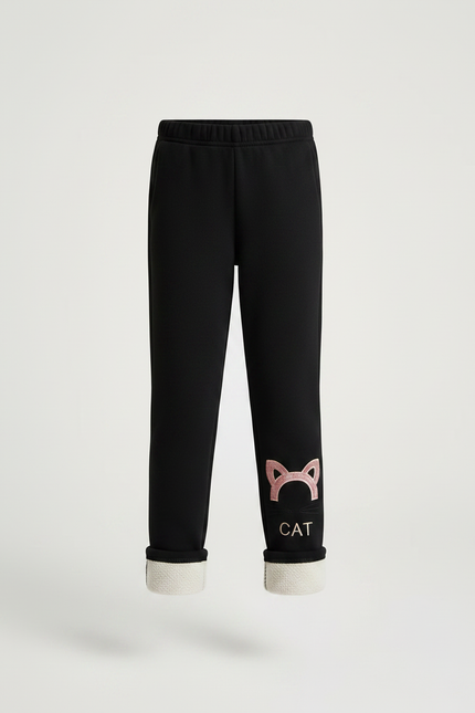 Pantalon Noir Molletonné Chaud Fille Motif Chat - vue 3