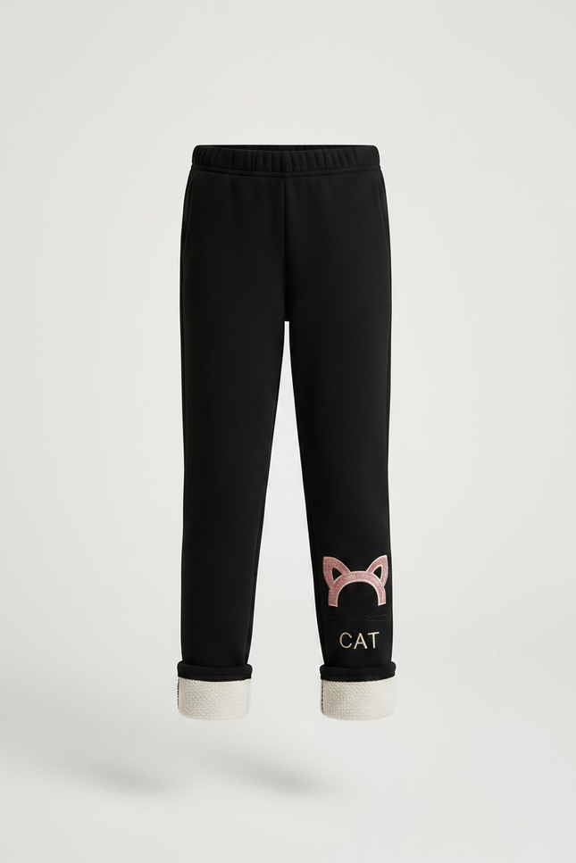 Pantalon Noir Molletonné Chaud Fille Motif Chat - vue 3