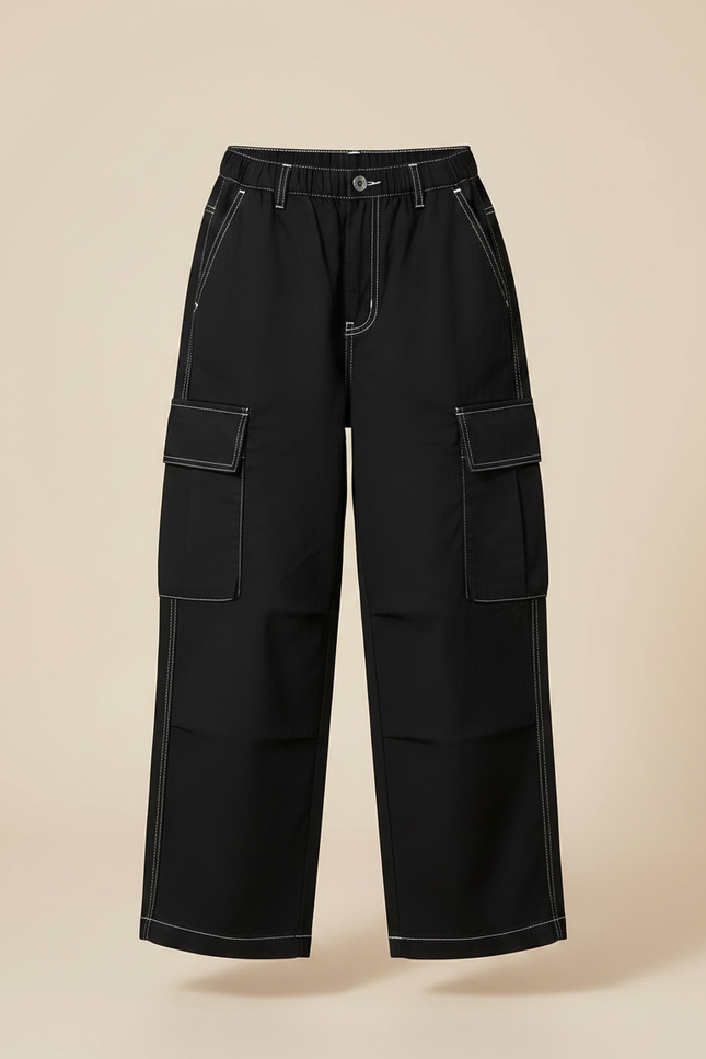 Pantalon Noir Cargo Ample Streetwear Fille - Toile - vue 3