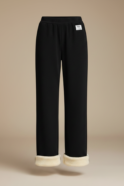 Pantalon Noir Doublé Polaire Ample Hiver Femme - Cordé - vue 3