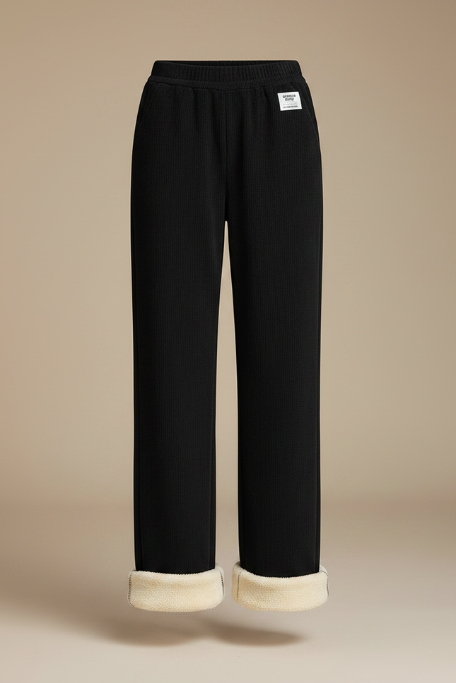 Pantalon Noir Doublé Polaire Ample Hiver Femme - Cordé - vue 3